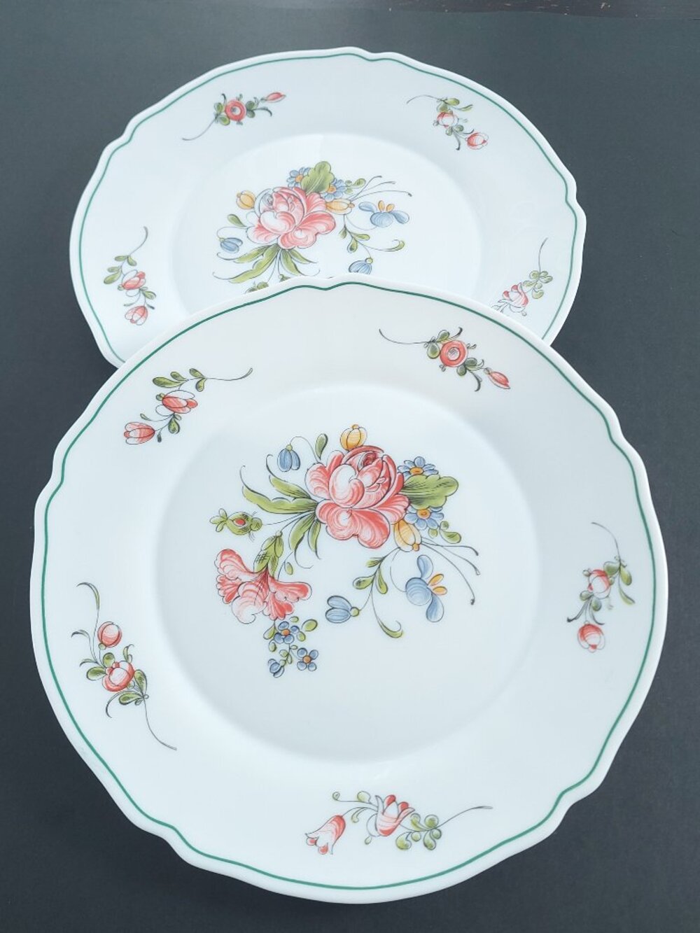 Set of 2 Vintage Arcopal France Provincial Rose Milk Glass Dinner Plates 10.25"